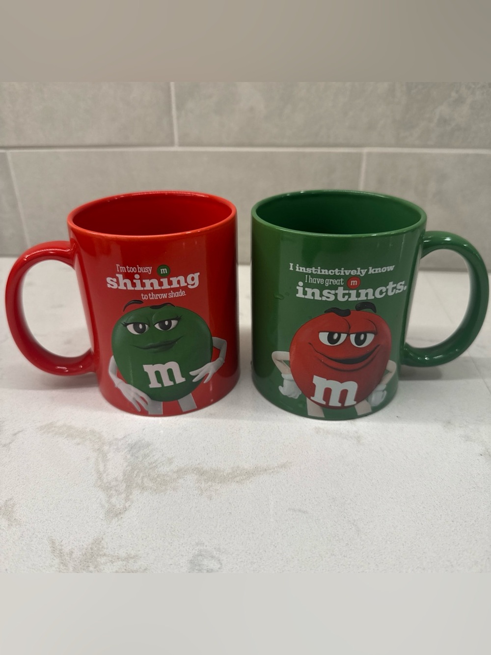 M&M'S Red & Green Character Ceramic Mugs Set